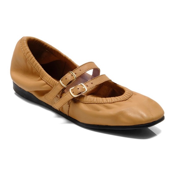 Free People Tan Carmel Gemini Crystal Ballet Flats double strap suede nwt 7.5 - Picture 3 of 5